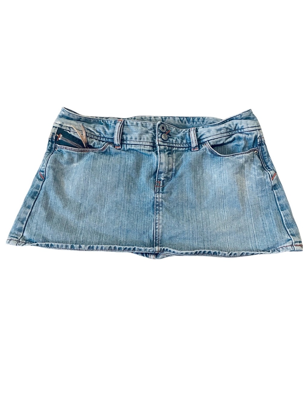 Vintage Y2K Diesel Mini Denim Skirt 2000s Distressed Light Wash Size 29